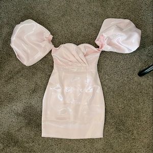 Pink Puffy Sleeve Satin Mini Dress FREE SHIPPING